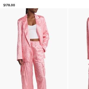 NWT Dressed In Lala Pink Jacquard Floral Blazer + Cargo Pants Set -S